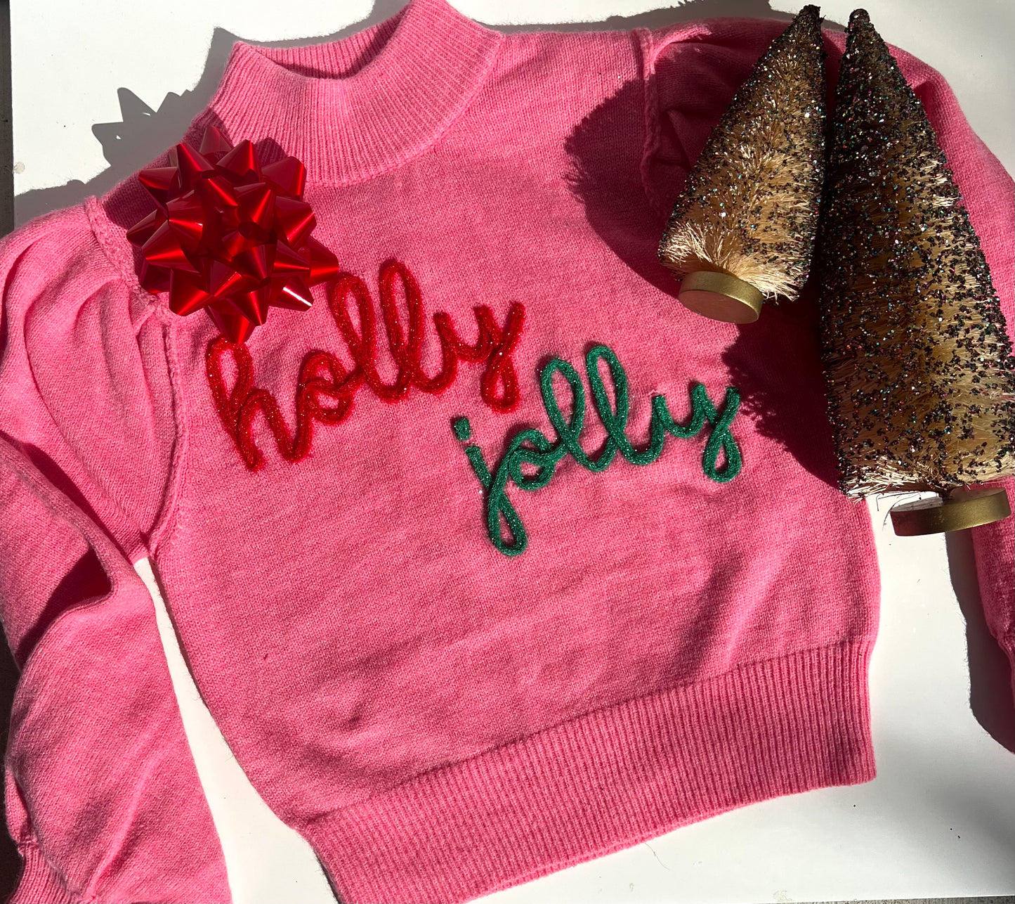 Holly Jolly Pink Embroidery Sweater
