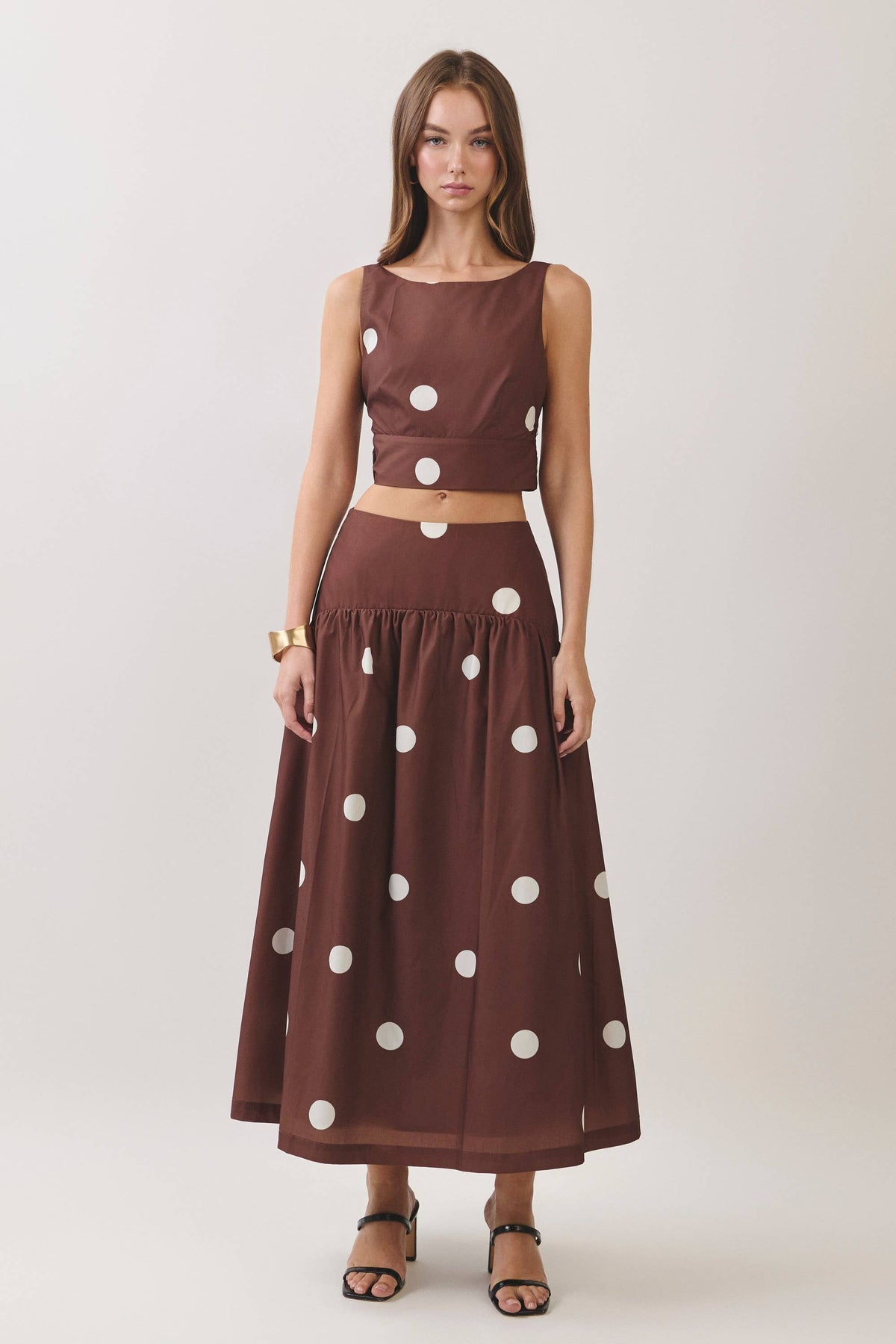 Polka Dot Open Back Tie Crop Top