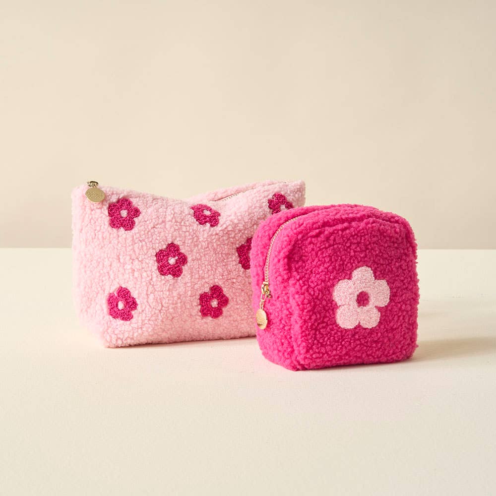 Pink Flower Teddy Pouch - Small