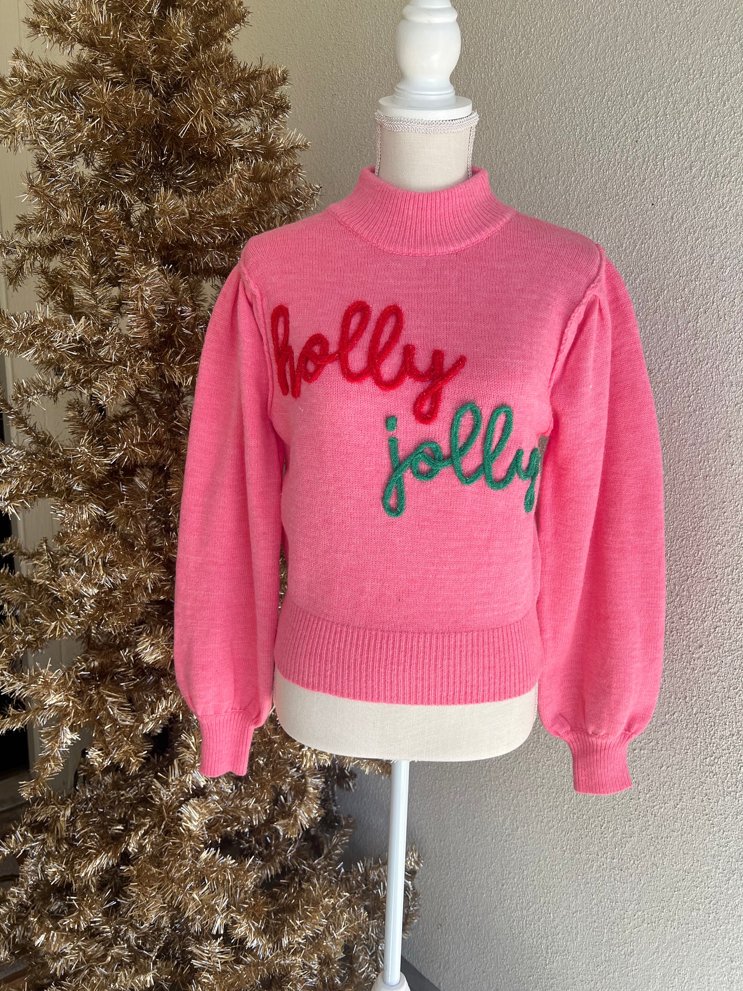Holly Jolly Pink Embroidery Sweater