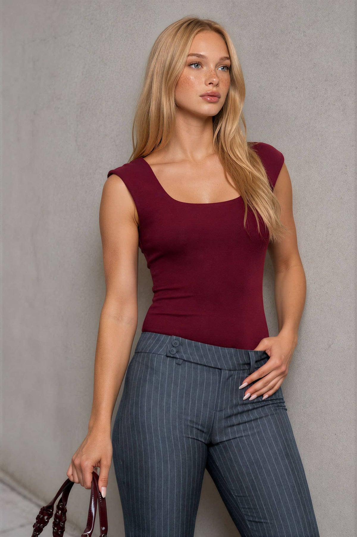 Scoop Neck Body Suit - Deep Red