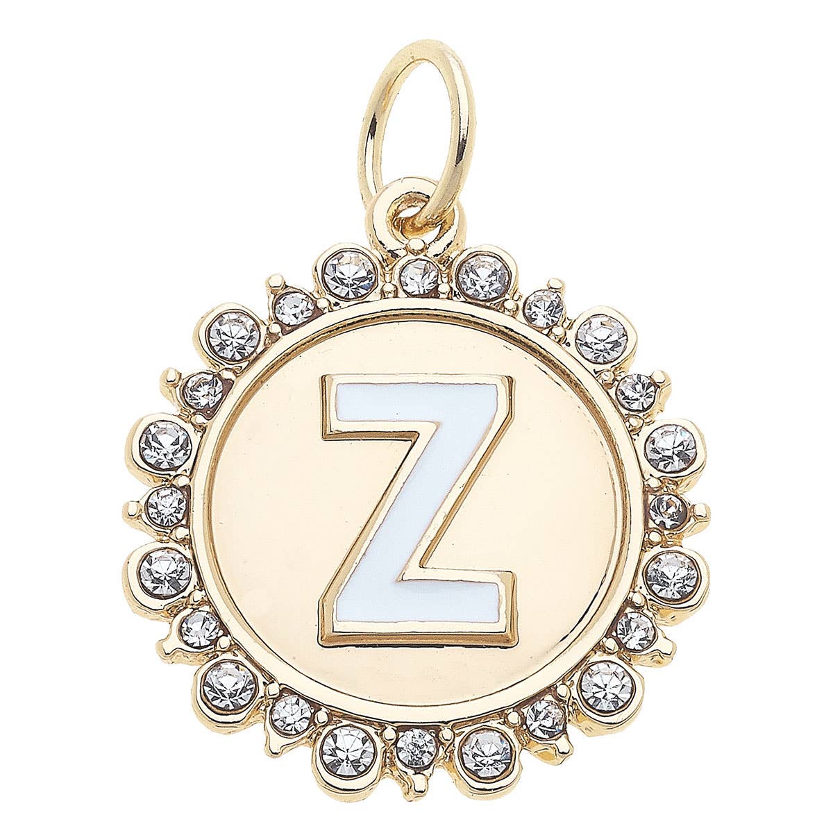 Rhinestone Letter Disc Charm in Shiny Gold: L