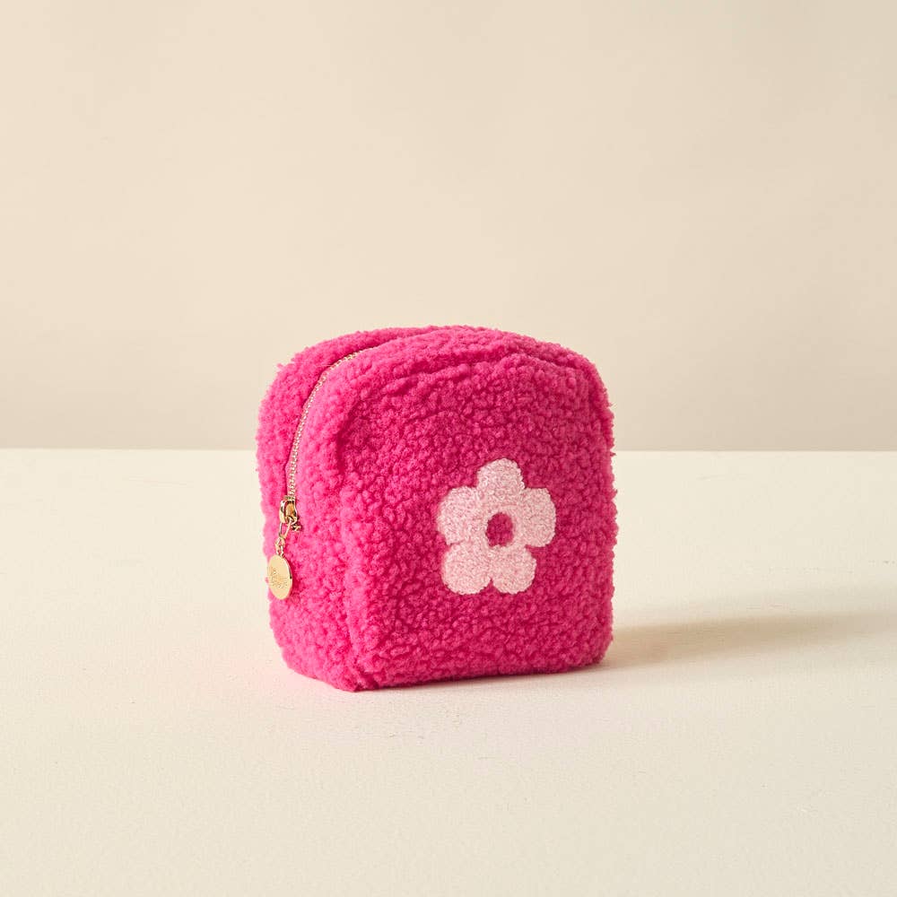 Pink Flower Teddy Pouch - Small