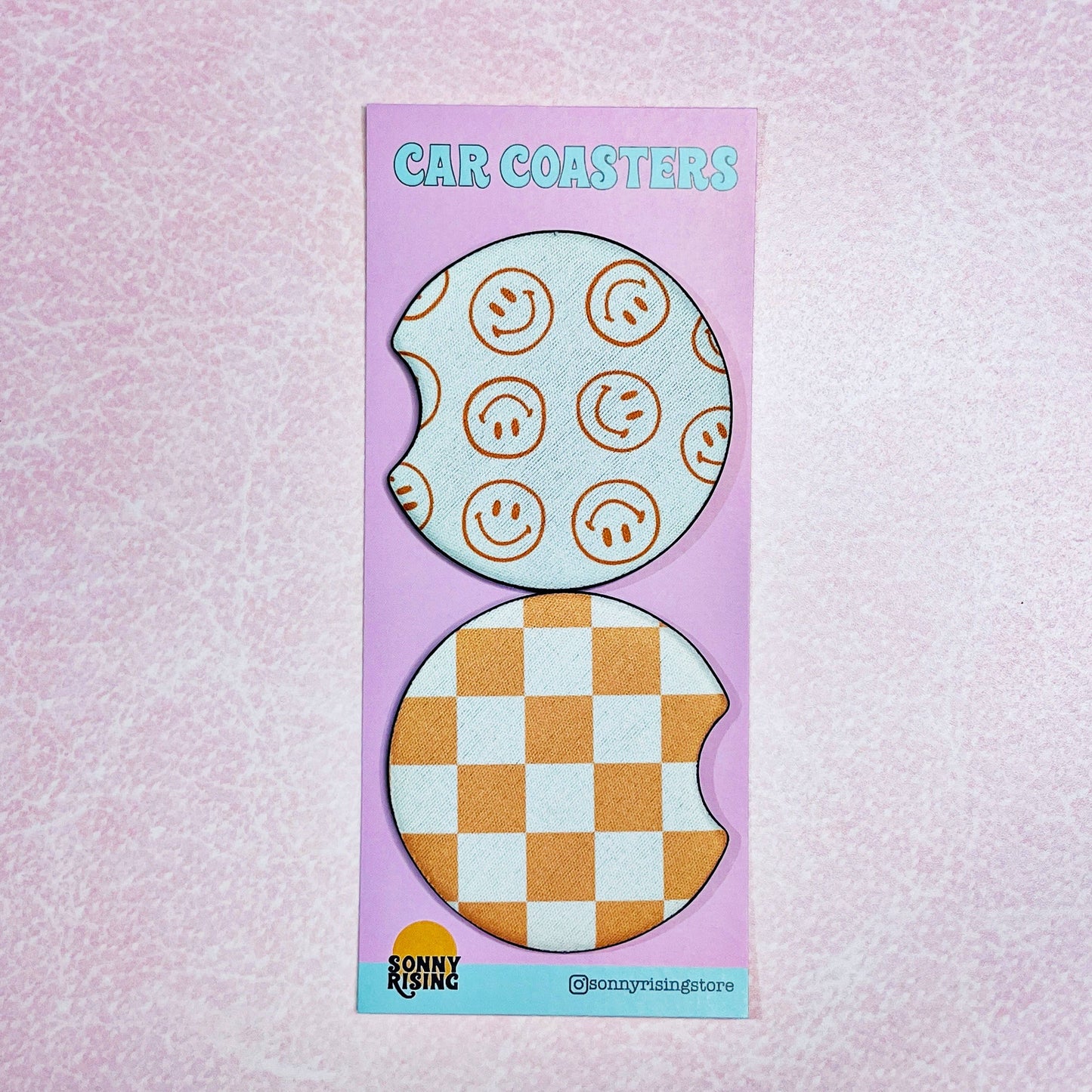 Car Coasters - Orange Smiley