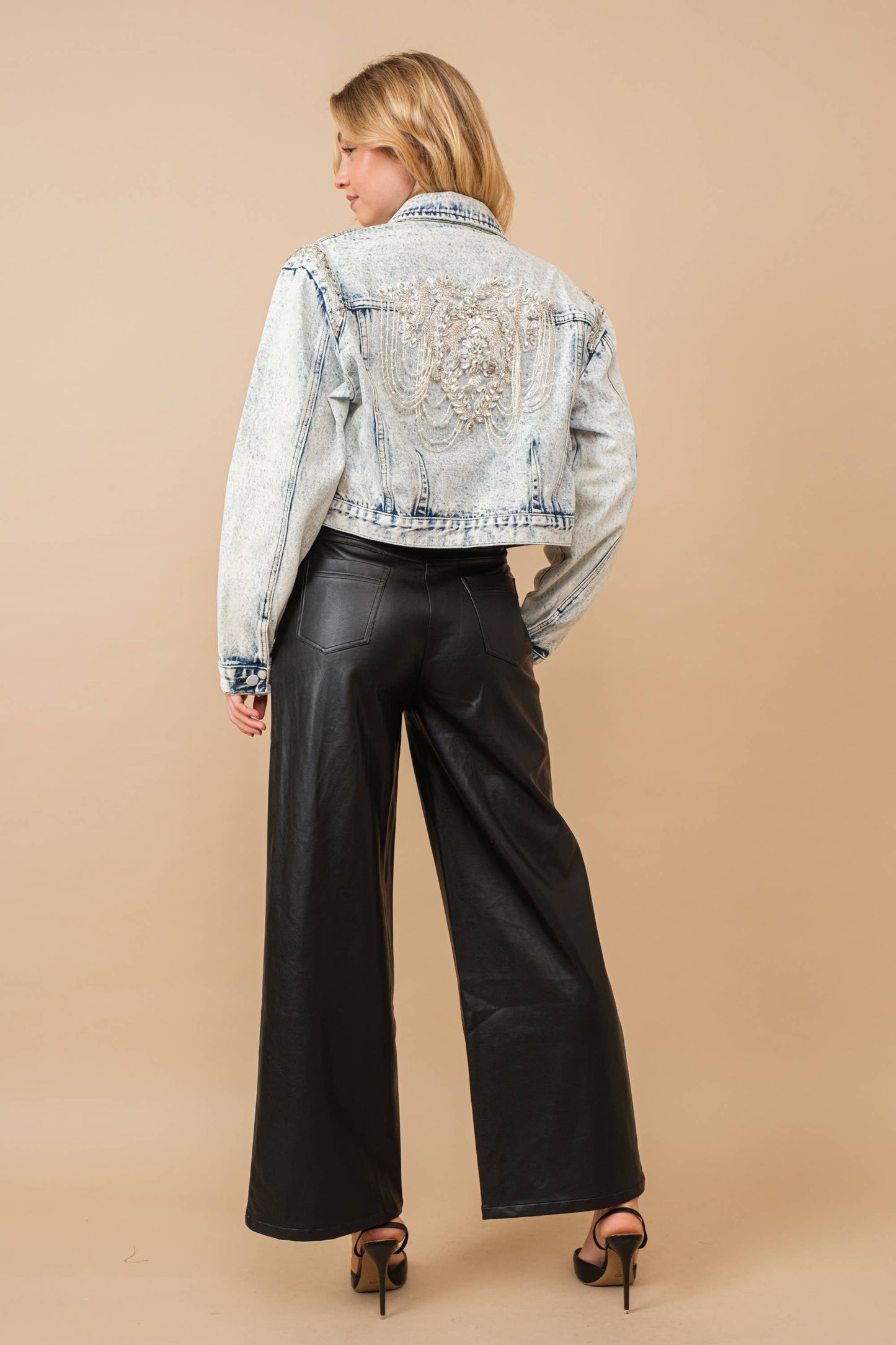 Acid Washed Embellished Denim Jacket