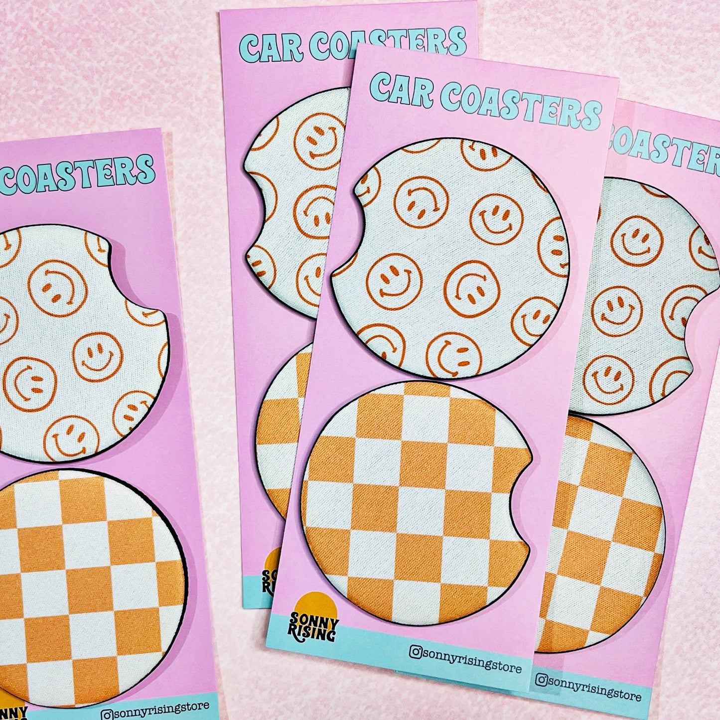 Car Coasters - Orange Smiley