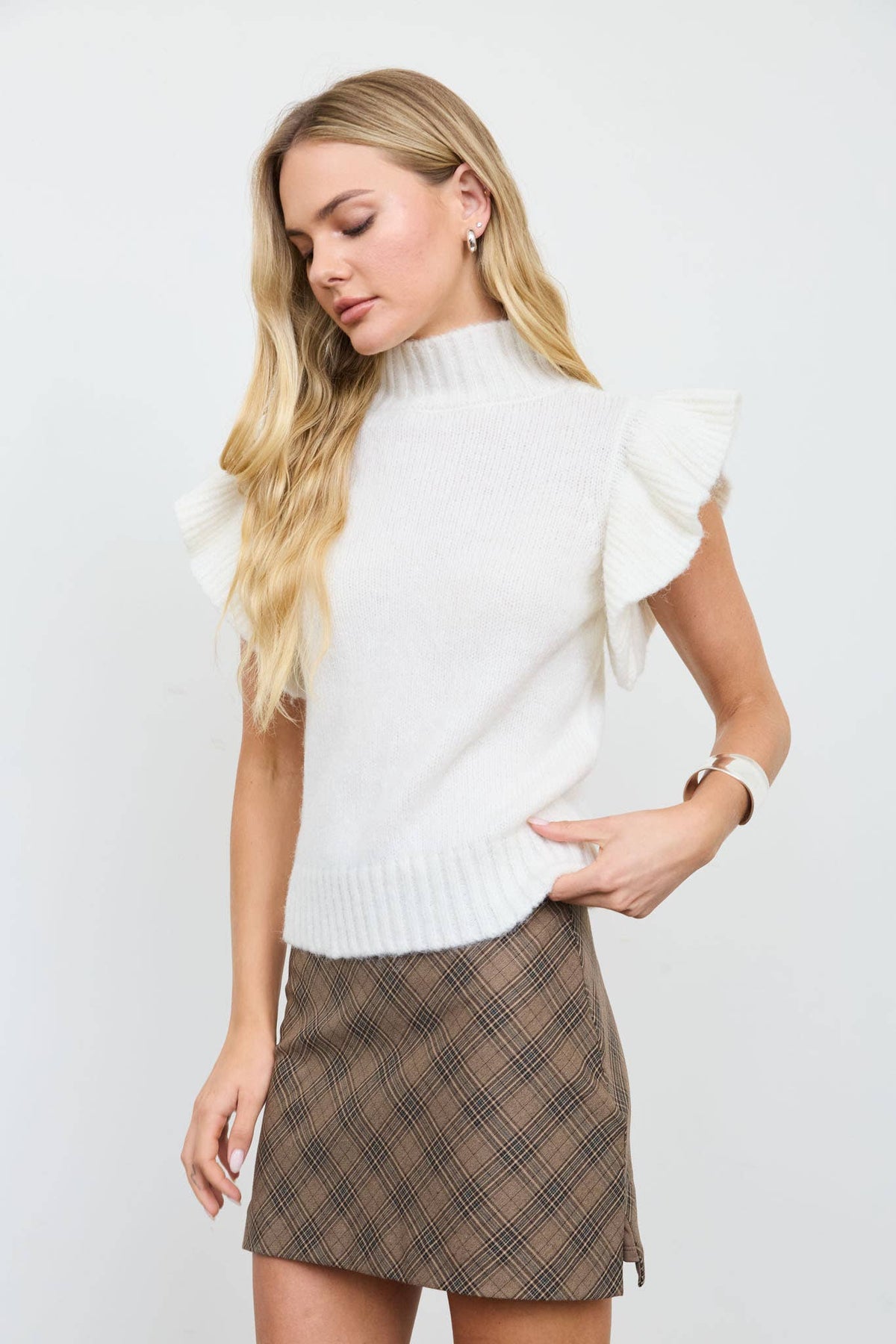 Ruffle Sleeve Sweater - Oatmeal