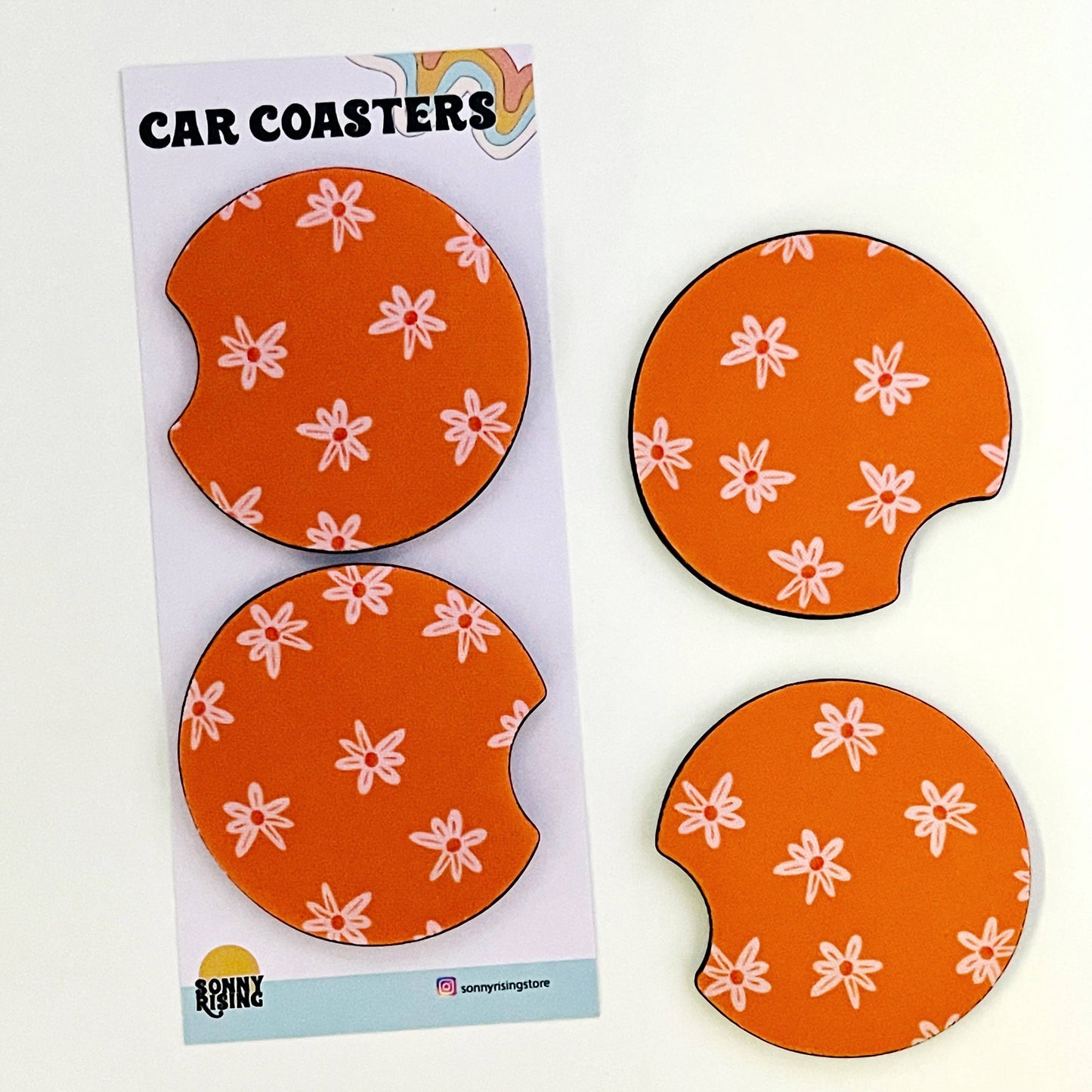 Car Coasters - Orange Floral