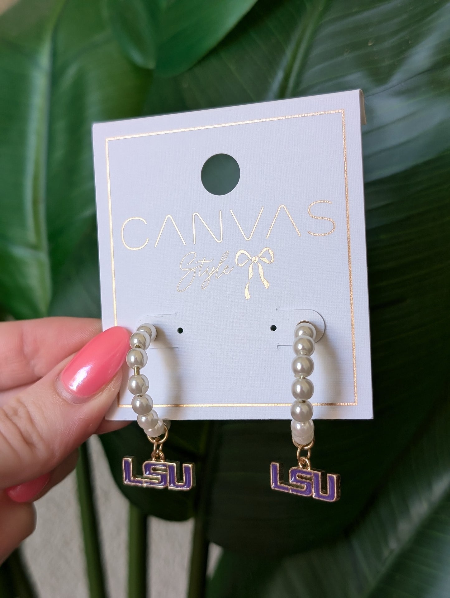 LSU Tigers Pearl Hoop Earrings
