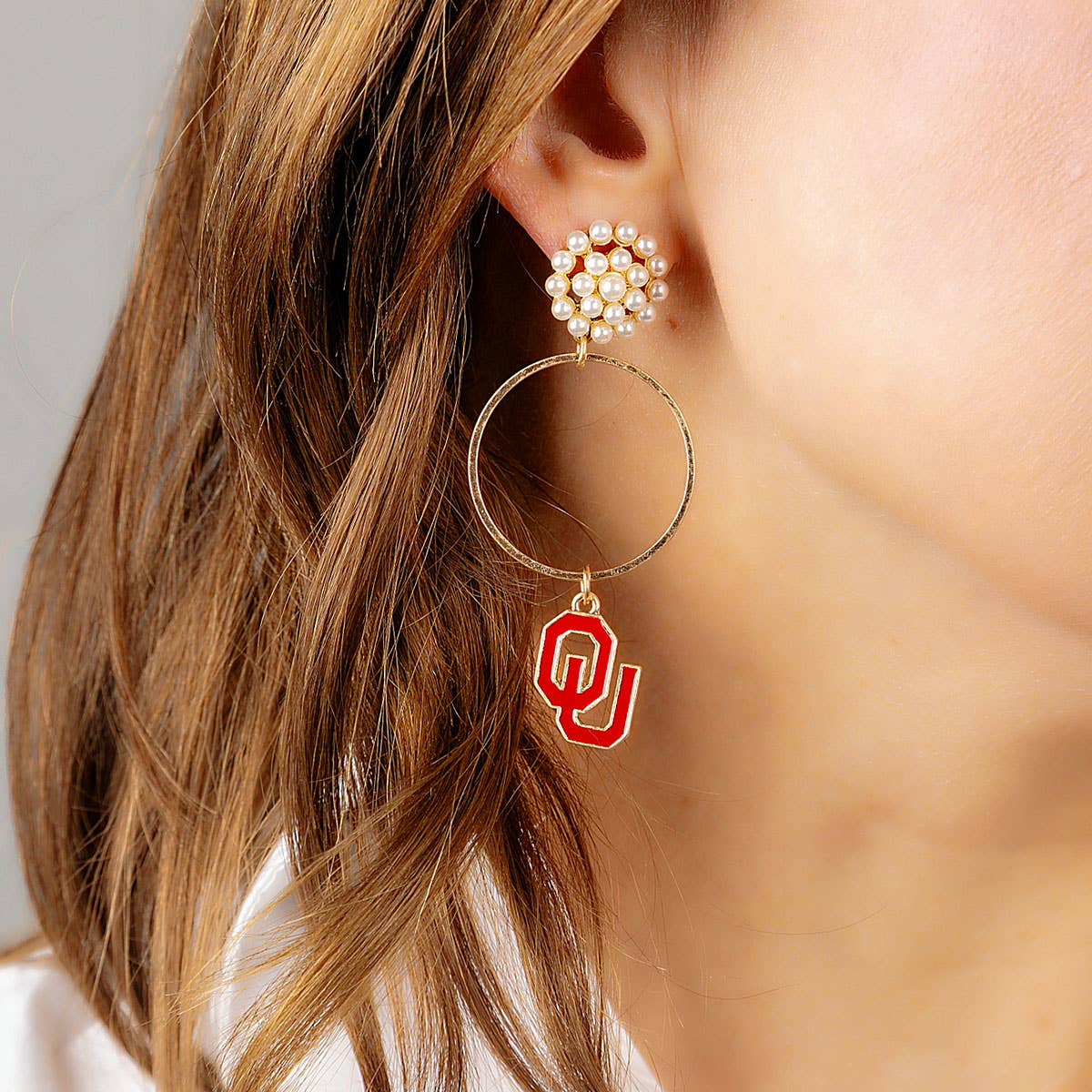 Oklahoma Sooners Pearl Hoop Earrings