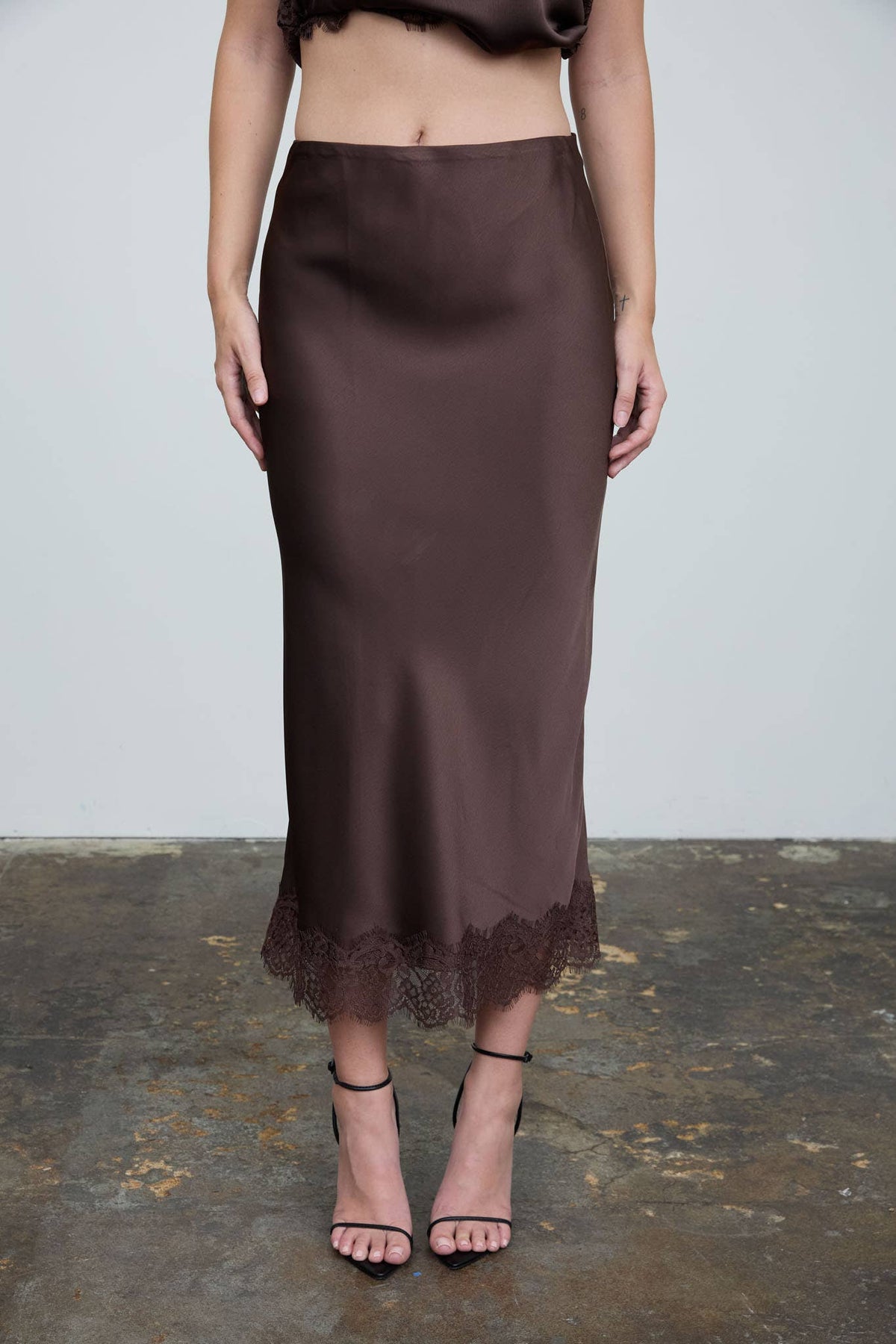 Satin Lace Midi Skirt
