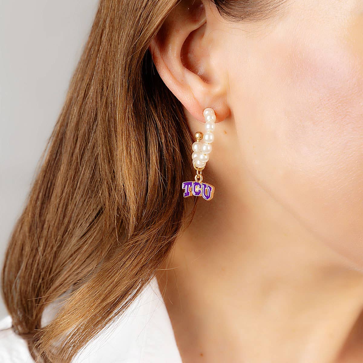 TCU Pearl Hoop Earrings