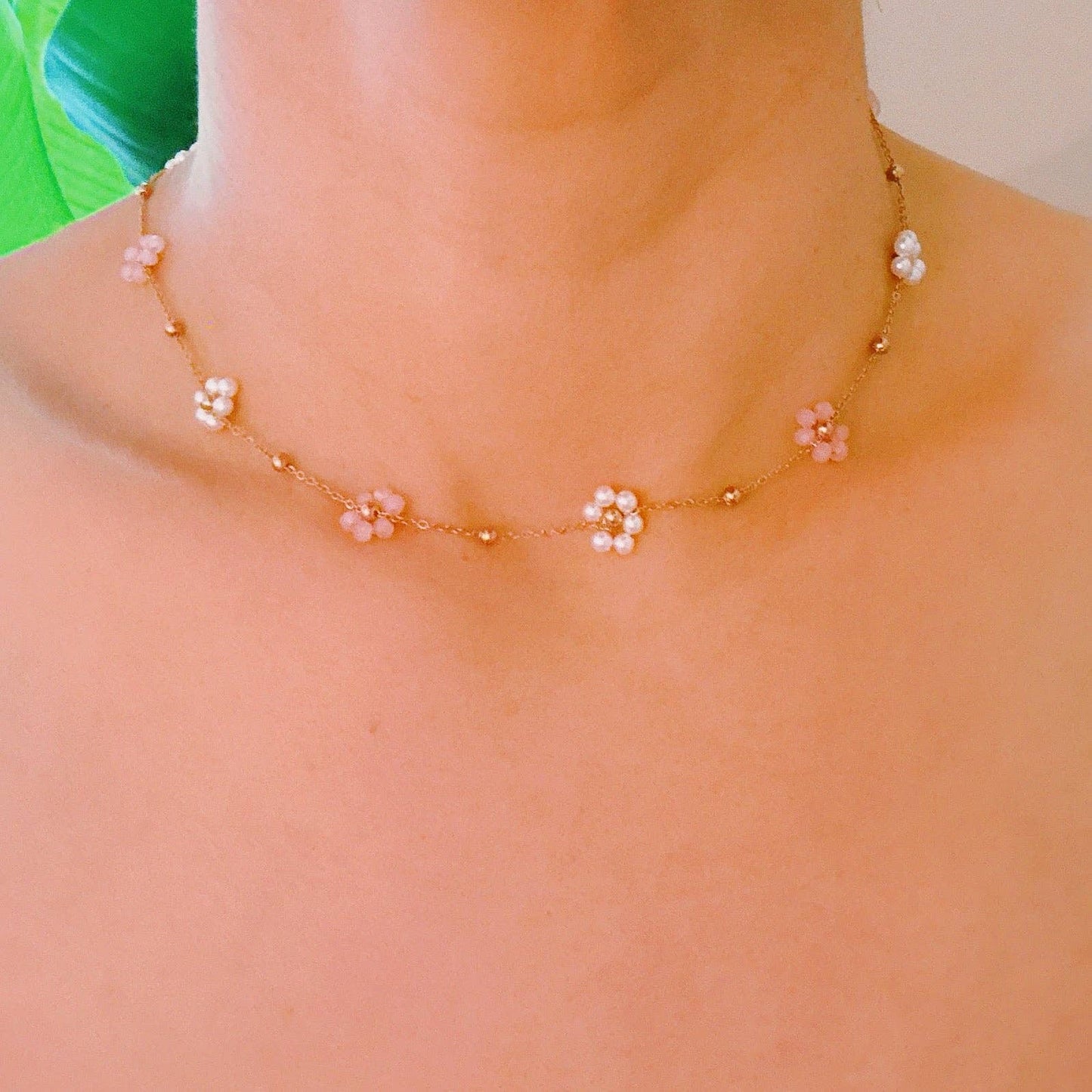 Pearl and Bead Flower Necklace