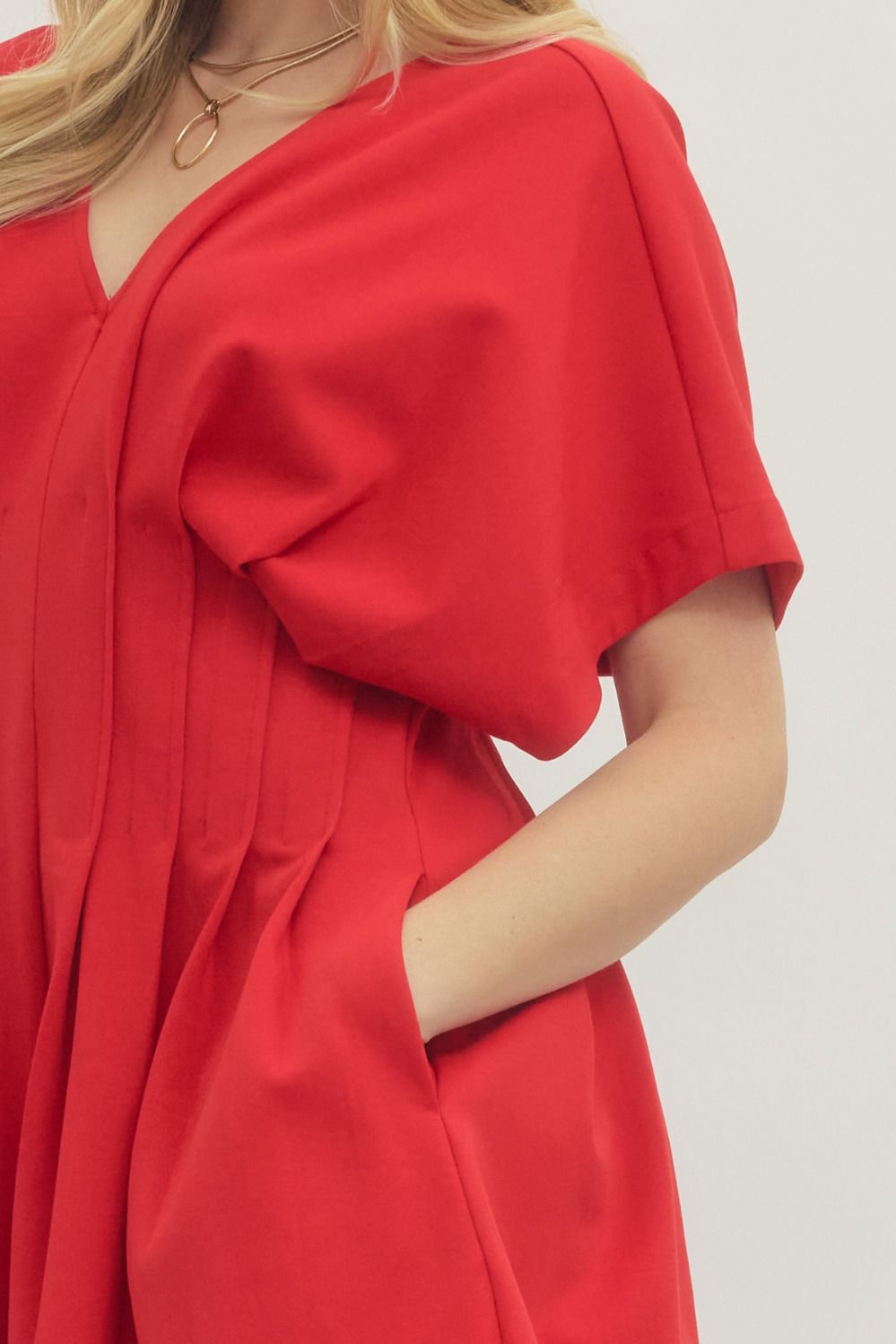 Red Pleated Waist Dress