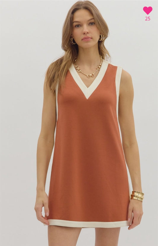 V Neck Burnt Orange Dress