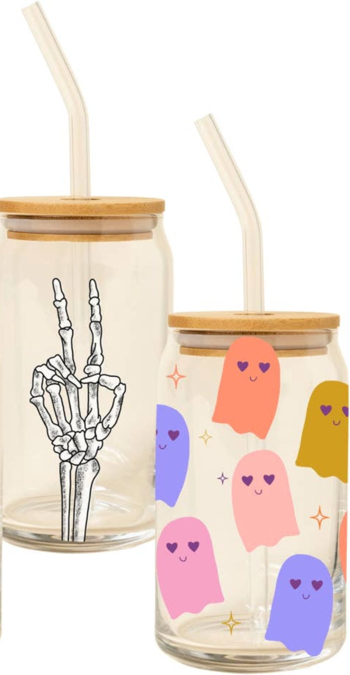Halloween Can Glass With Bamboo Lid