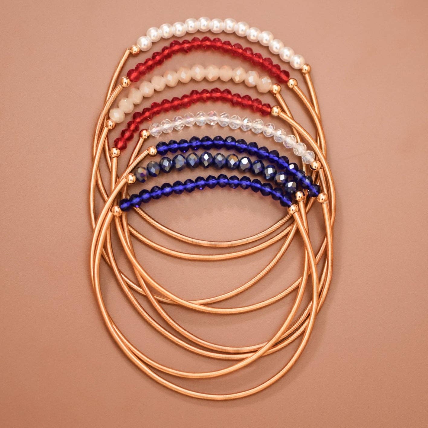 Patriotic Boho Layered Guitar String Bracelet Set - 8074: S0OX3T8074