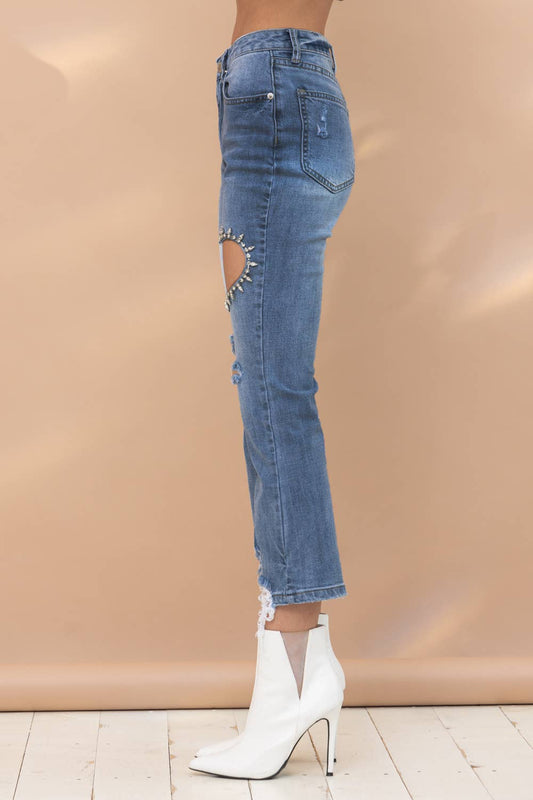 Heart Cut Out Denim Jeans
