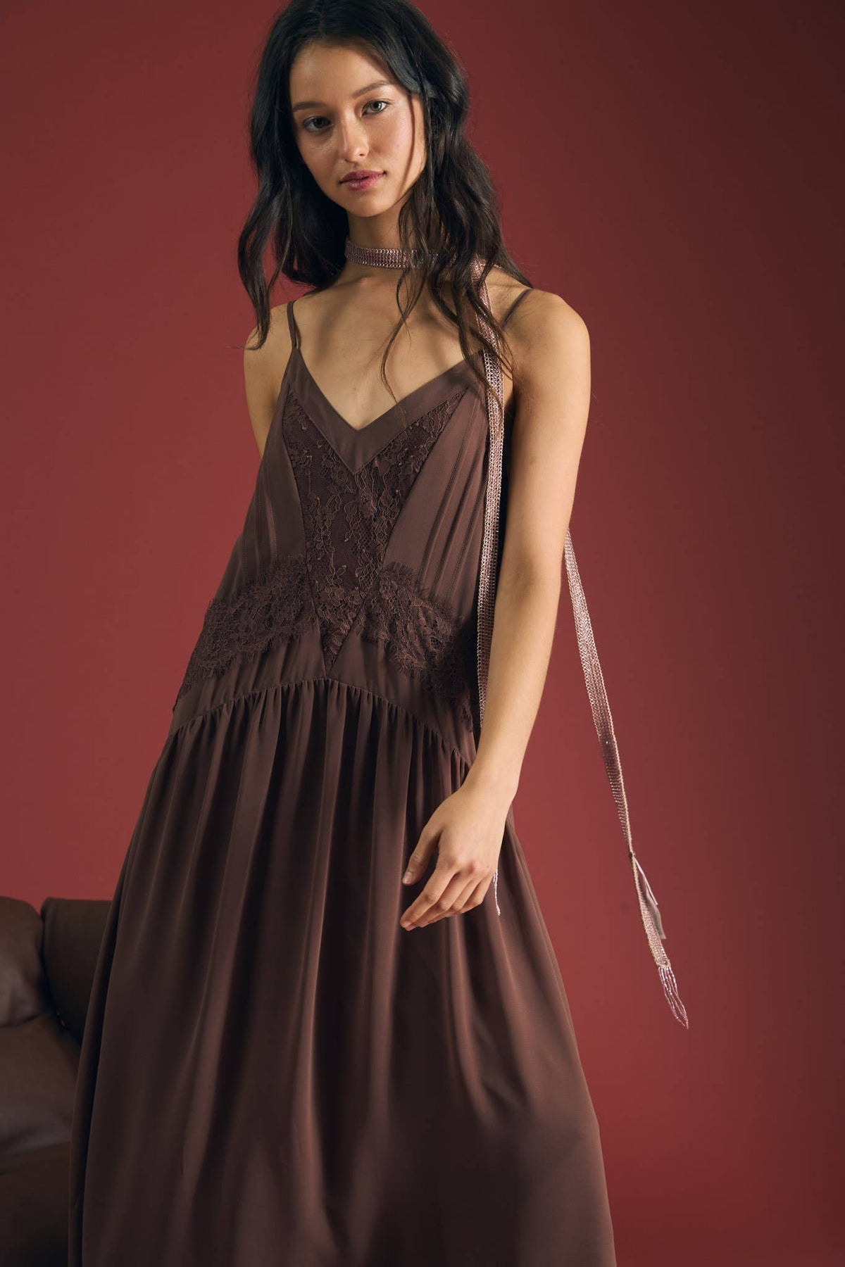 Lace Trim Midi Dress