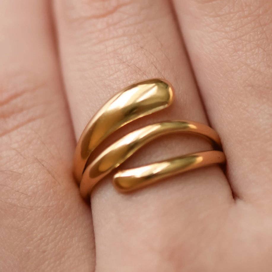 18K Gold Plated Stainless Steel Sculptural Open Ring - 7889: S0OX3T7889