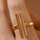 18K Gold PVD Plated Waterproof Stainless Steel Double Bar Ring – 7932: S0OX3T7932
