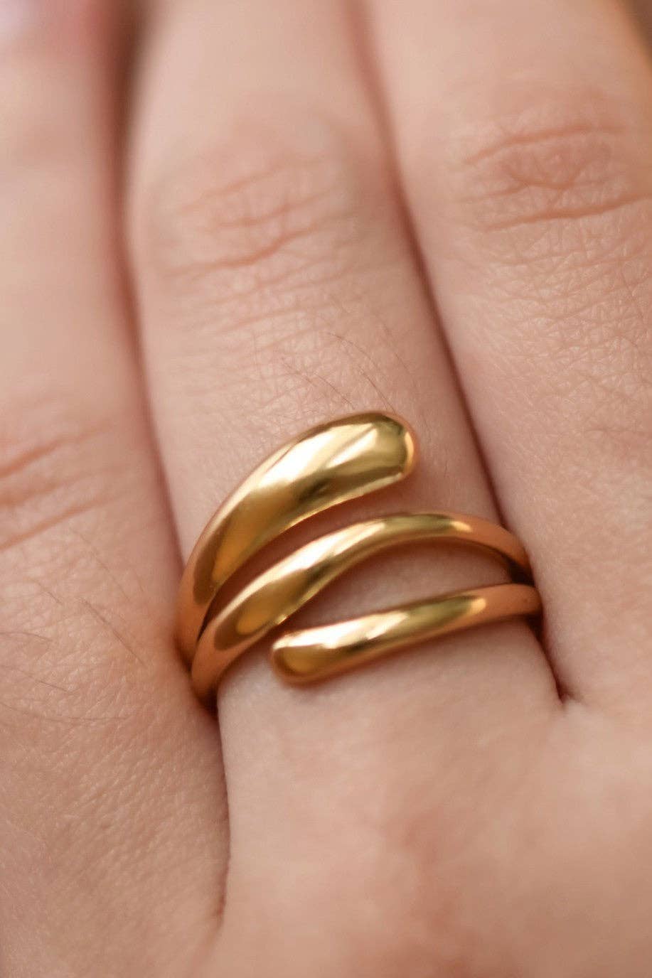 18K Gold Plated Stainless Steel Sculptural Open Ring - 7889: S0OX3T7889