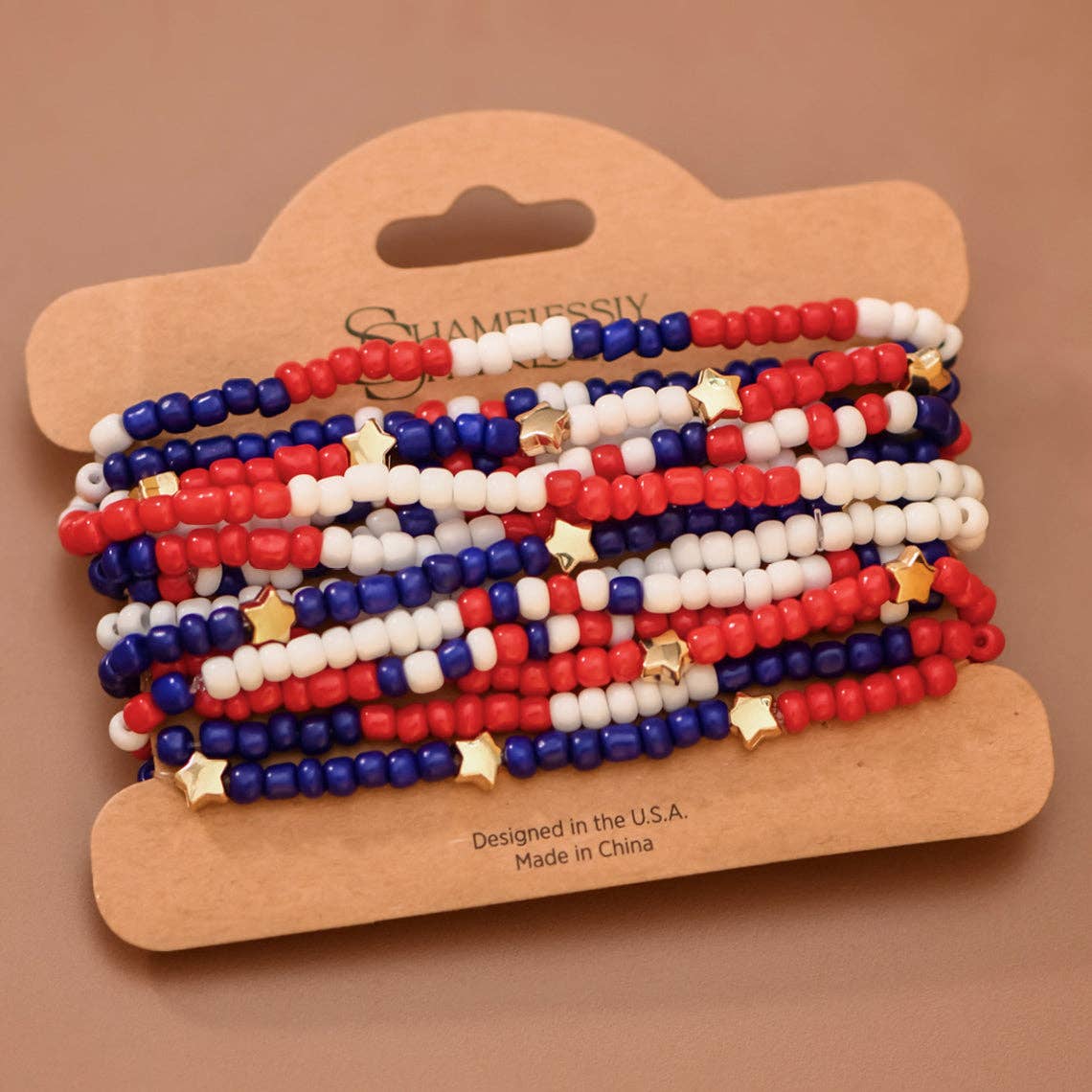Patriotic Americana Red White Blue Seed Bead Bracelet Set – 8070: S0OX3T8070