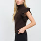 Ruffle Sleeve Sweater - Brown