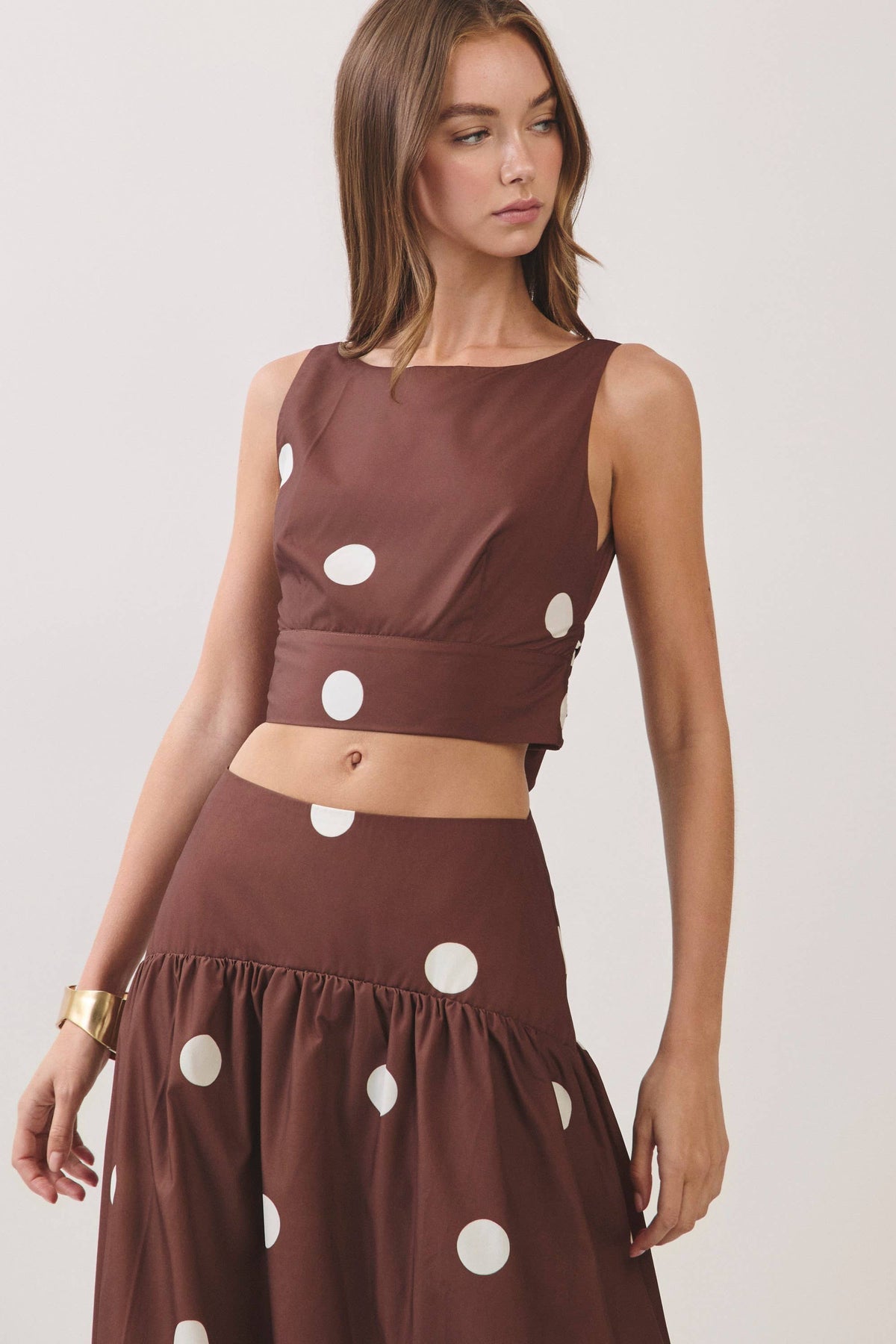 Polka Dot Open Back Tie Crop Top