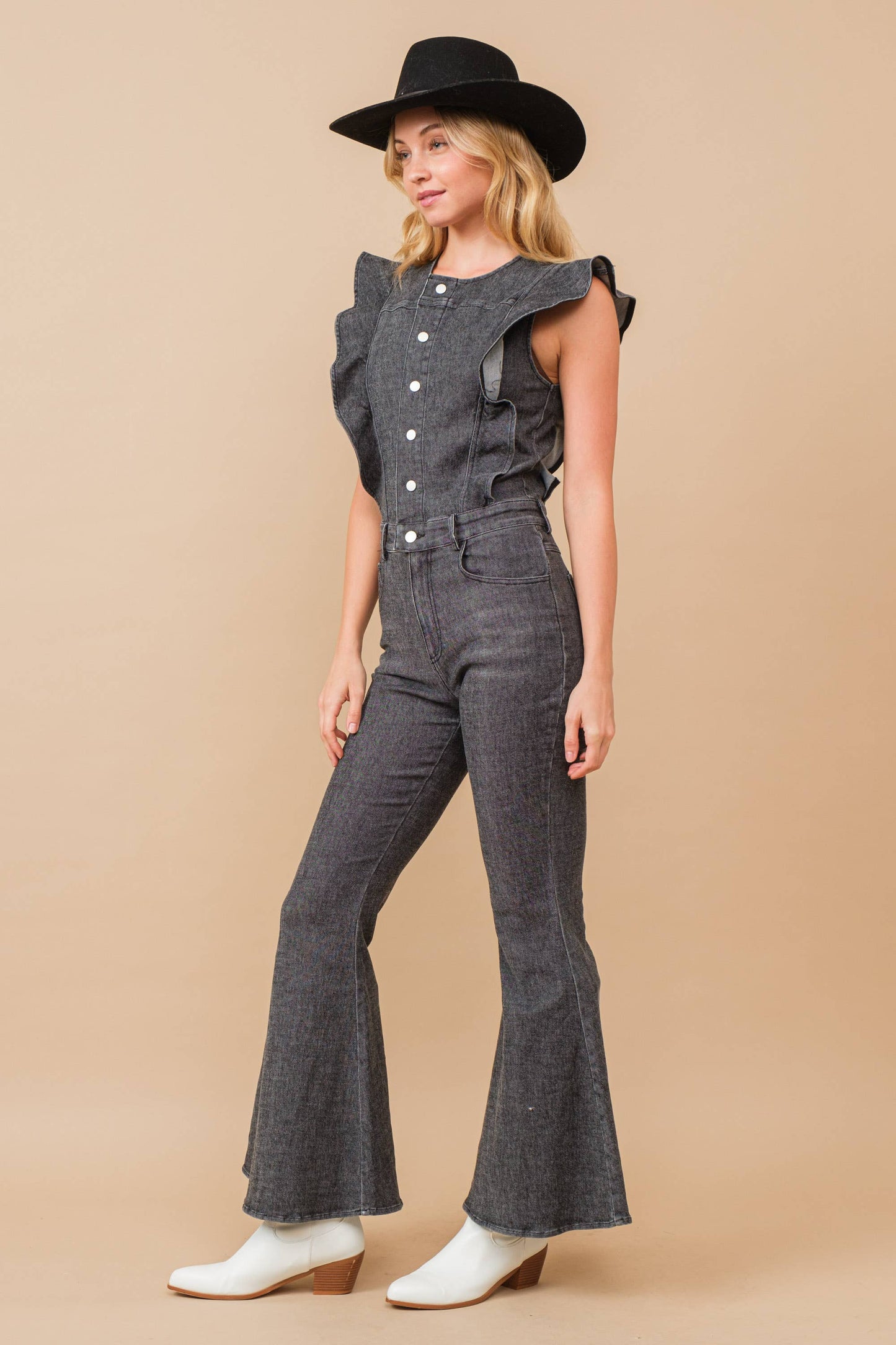 Ruffle Denim Jumpsuit