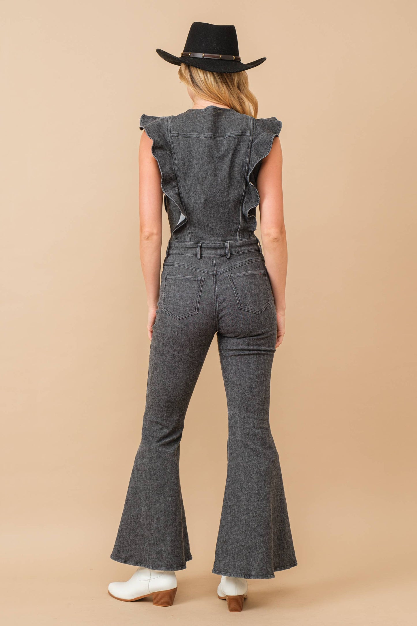 Ruffle Denim Jumpsuit