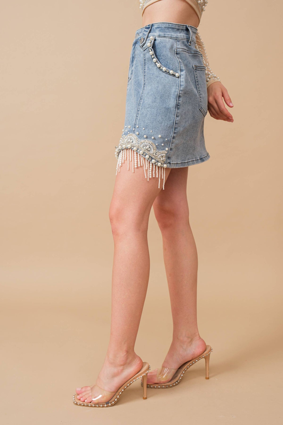Embellished Denim Mini Skirt