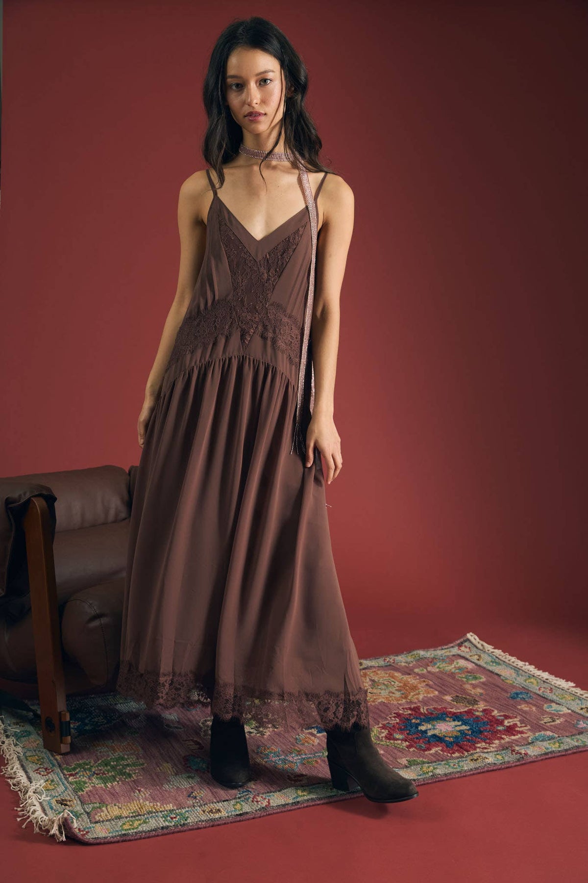 Lace Trim Midi Dress