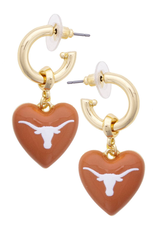 Texas Longhorns Heart Drop Earrings