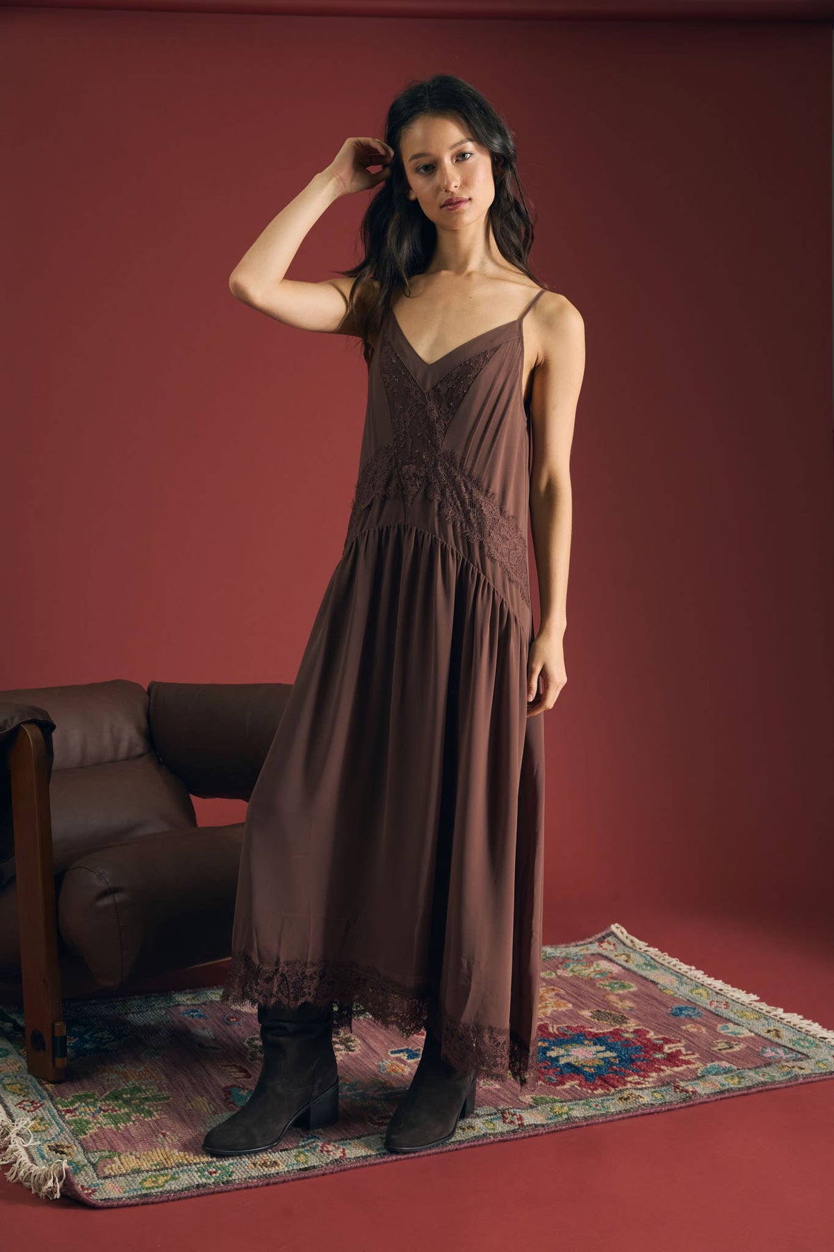 Lace Trim Midi Dress