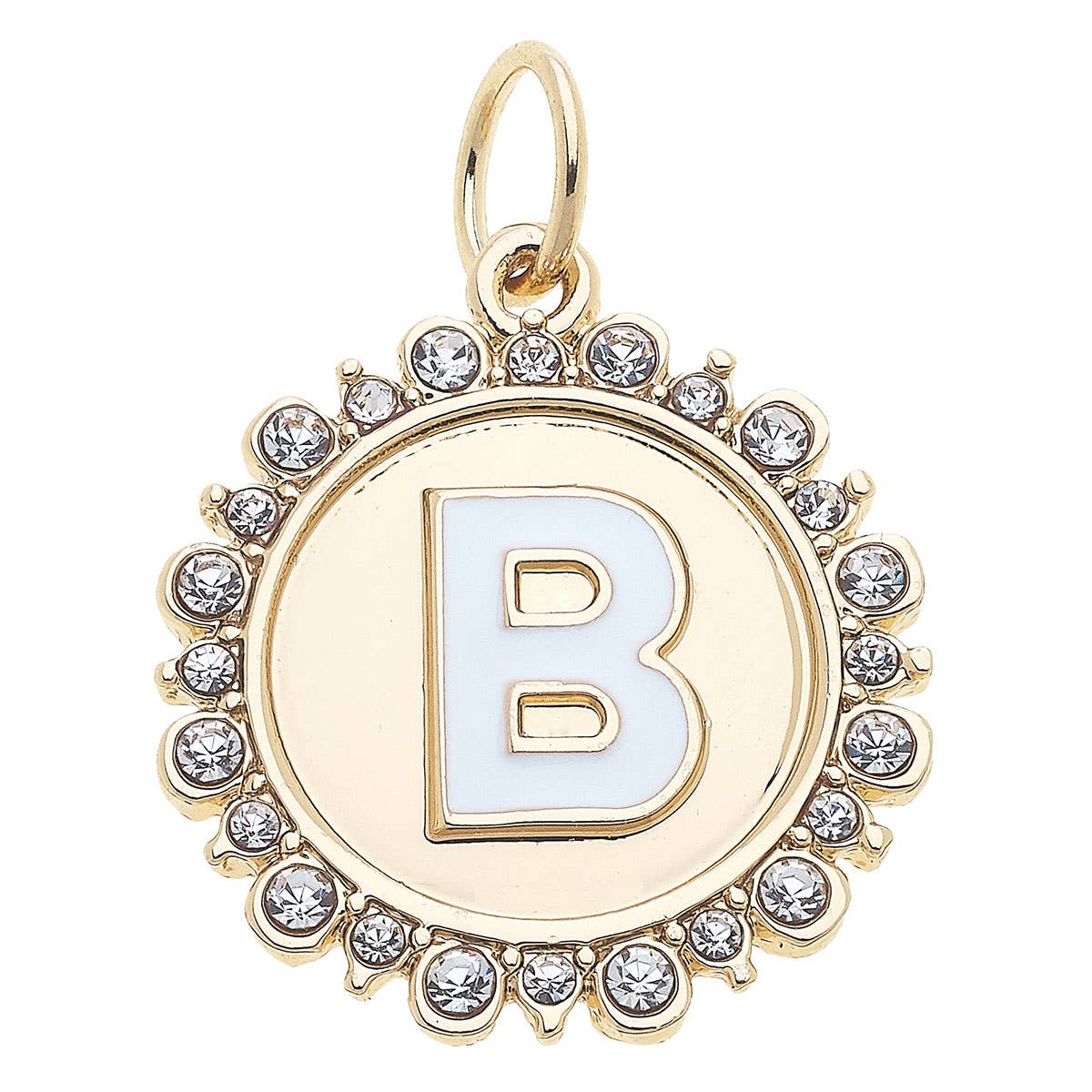 Rhinestone Letter Disc Charm in Shiny Gold: L