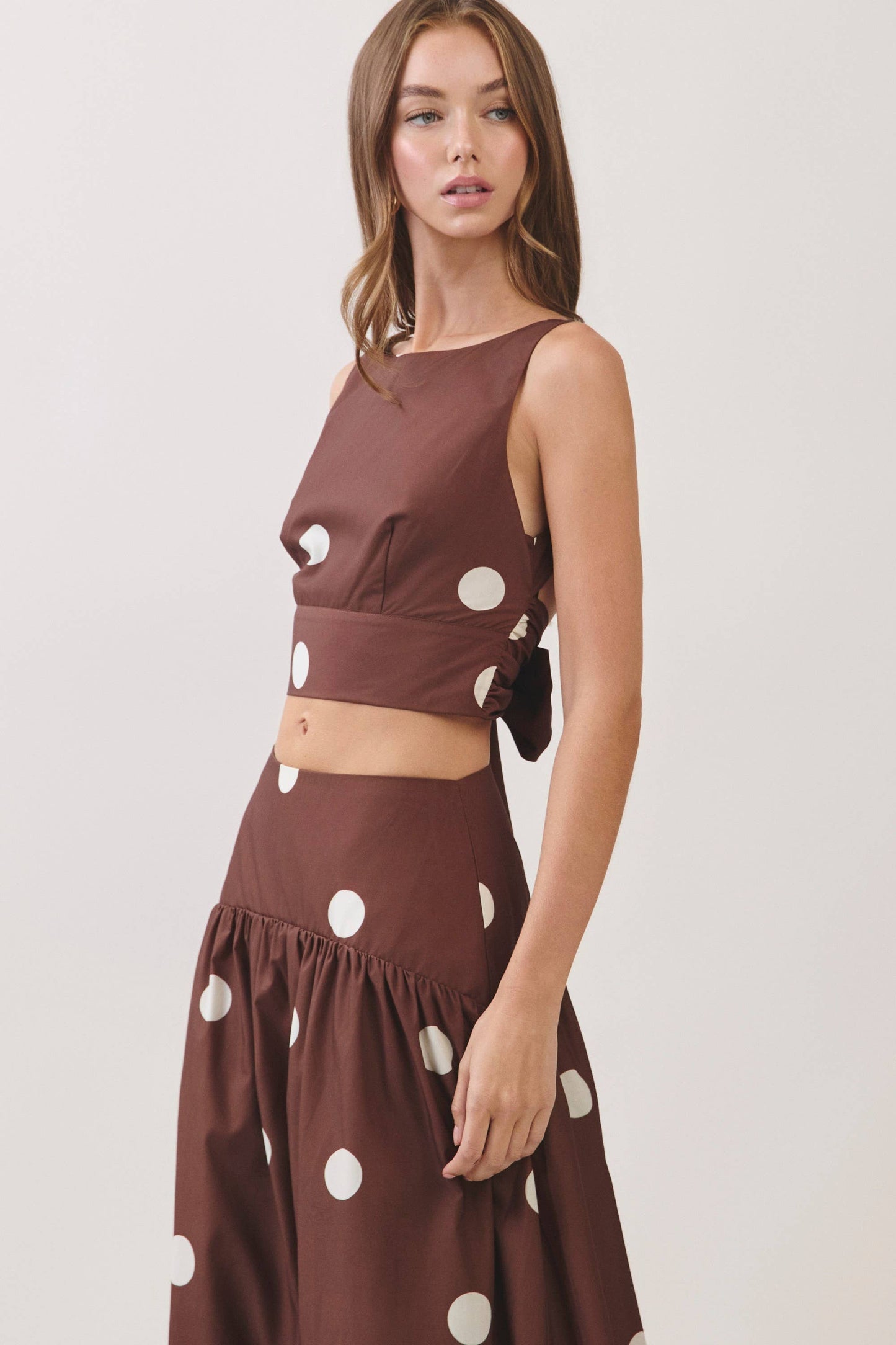 Polka Dot Open Back Tie Crop Top