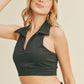 Black Collared Cropped Athletic Tank
