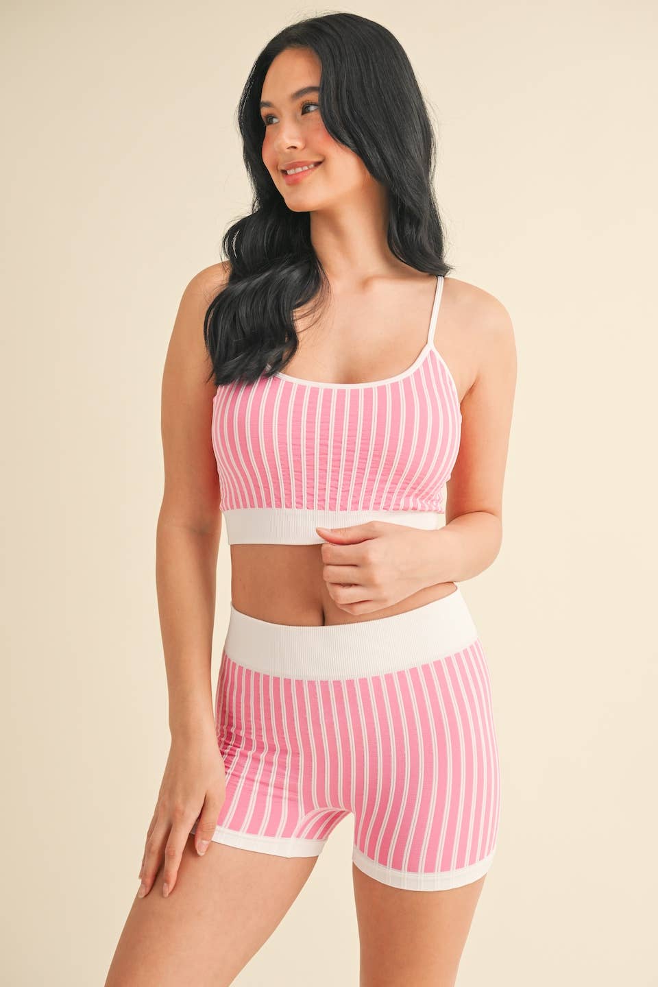 Pink Stripe Shorts Set