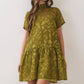 CD07493-Floral Jacquard Tie-Neck Mini Dress: OLIVE / S