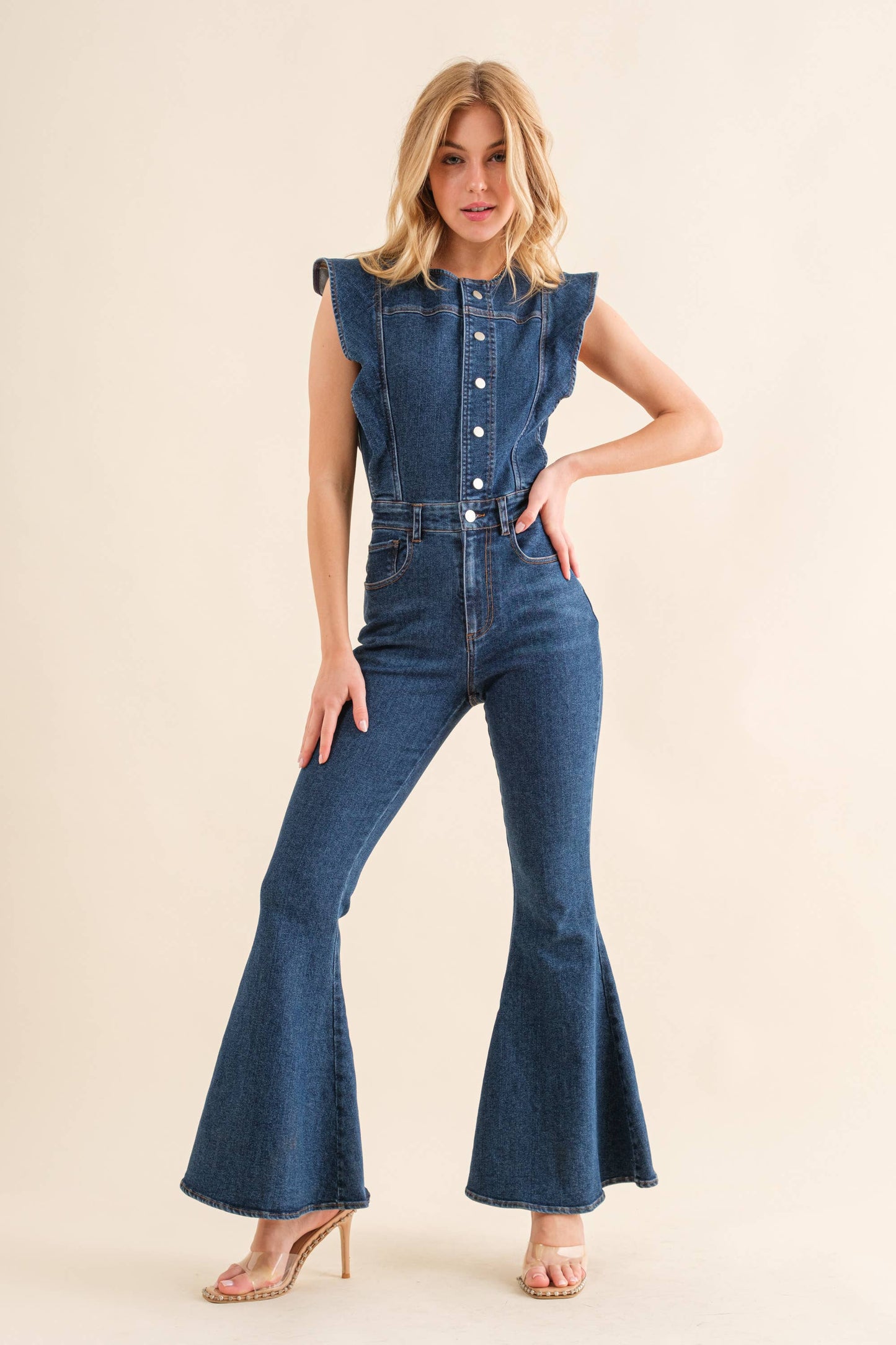 Ruffle Denim Jumpsuit