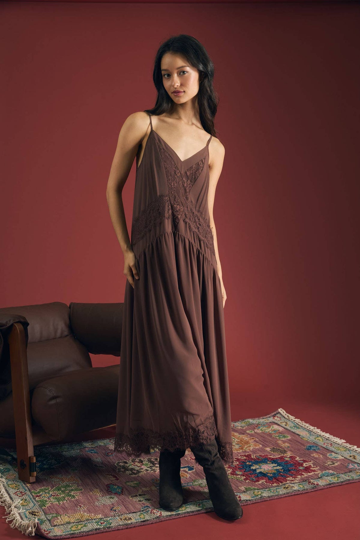 Lace Trim Midi Dress