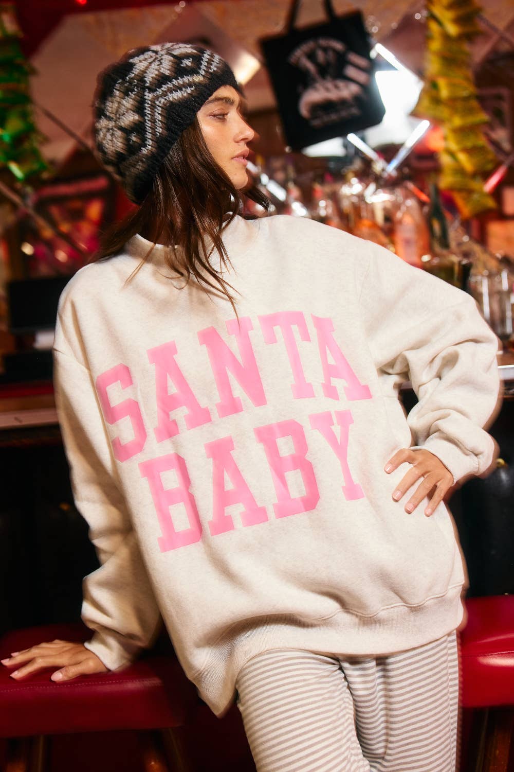 IT2594-SANTABABY | Reversible Mock Neck Sweatshirt: ASH GREY / S/M