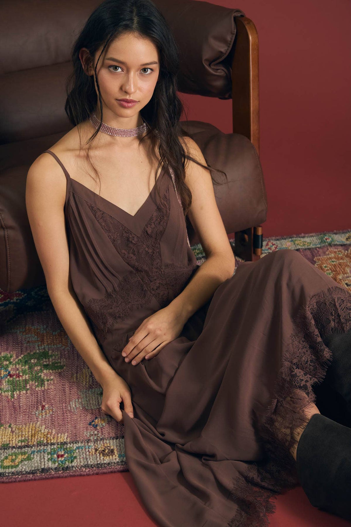 Lace Trim Midi Dress