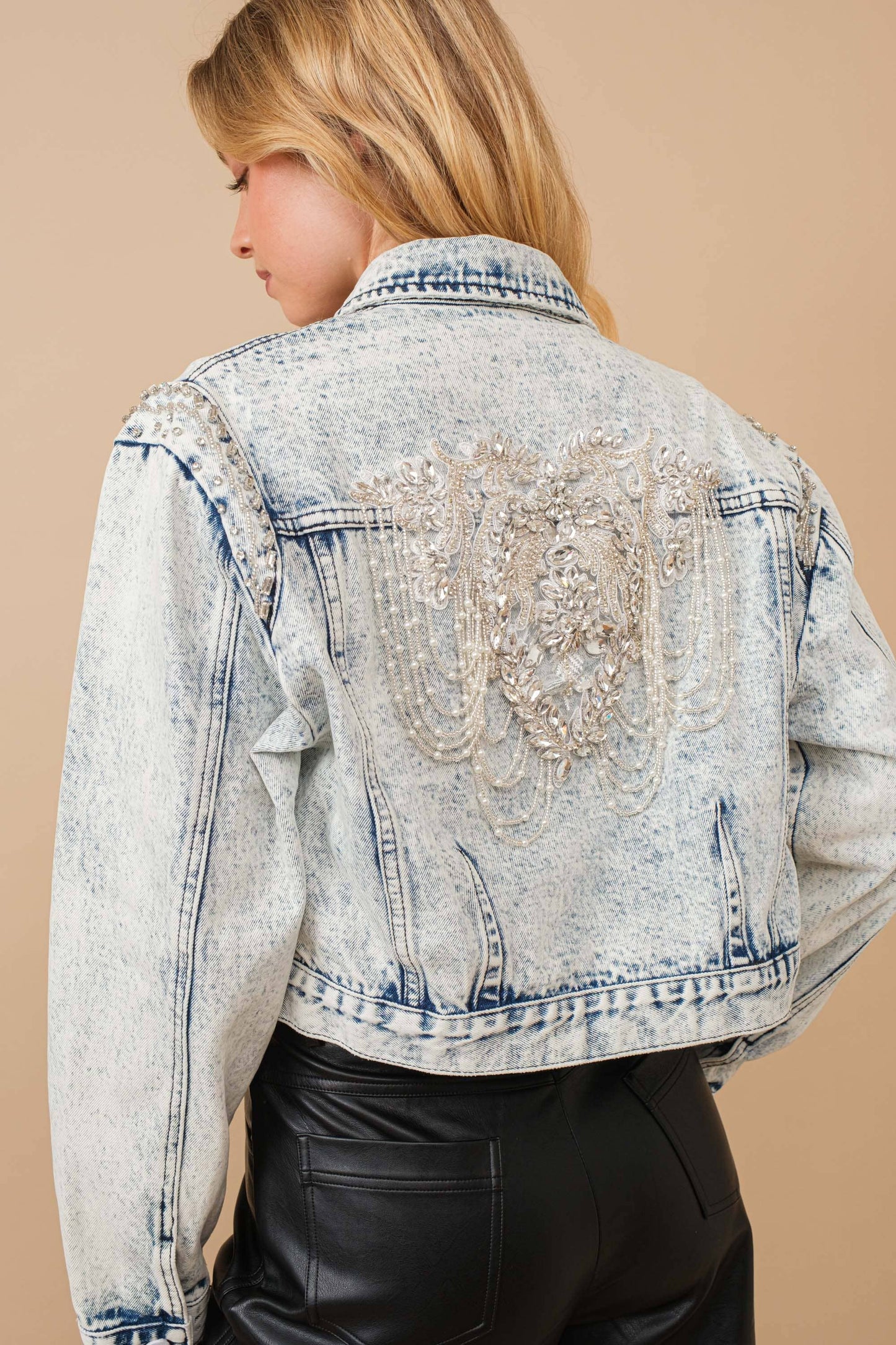 Acid Washed Embellished Denim Jacket