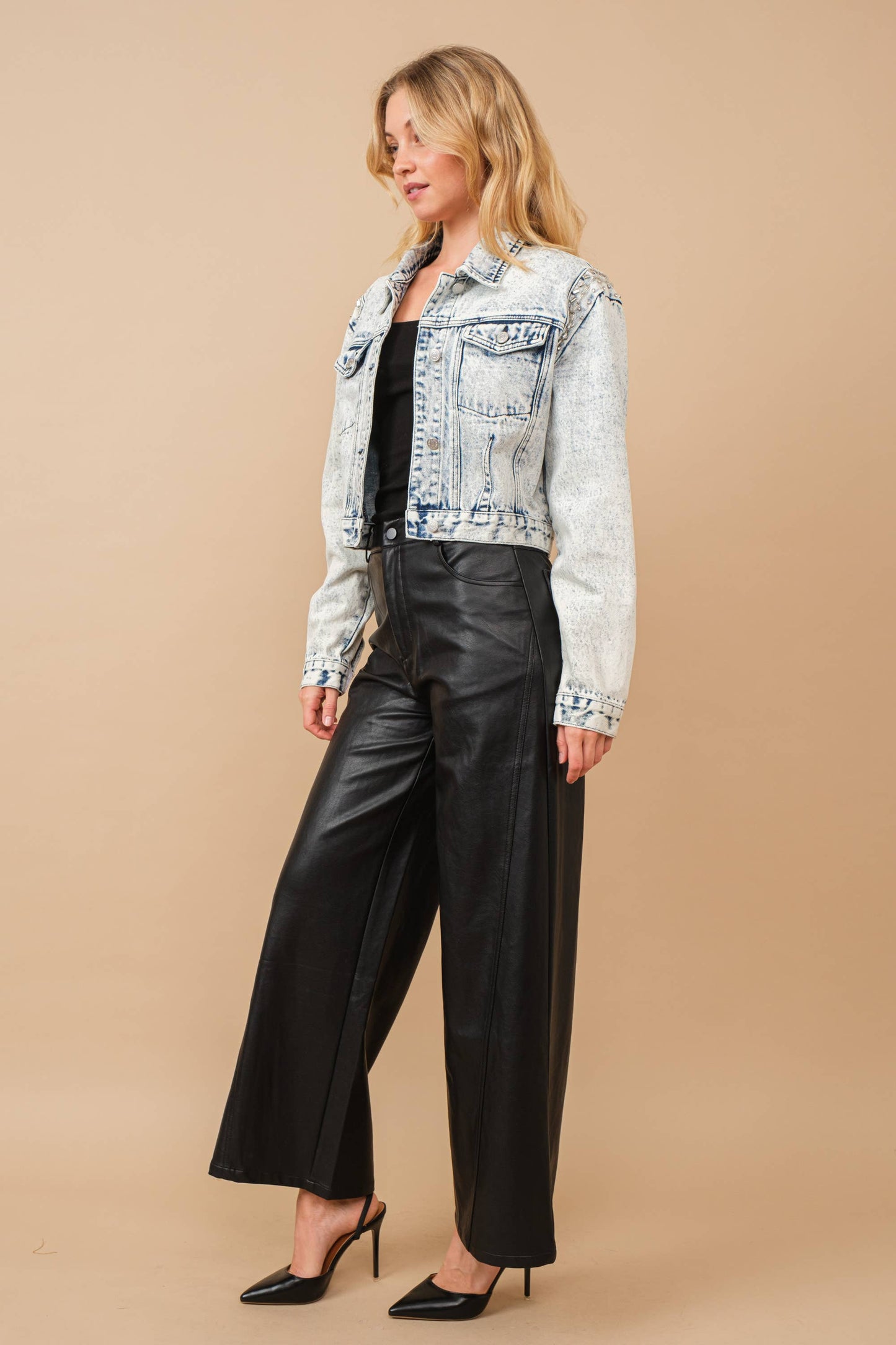 Acid Washed Embellished Denim Jacket