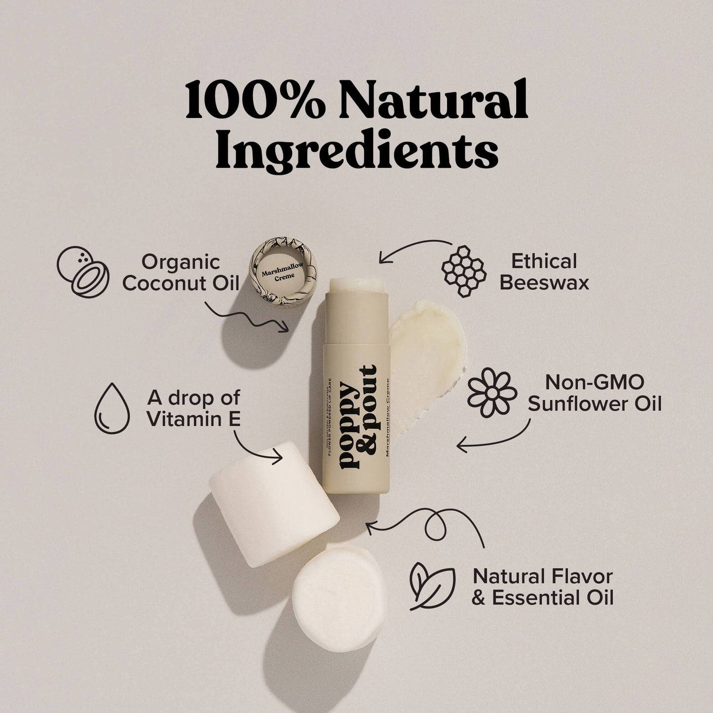 Poppy & Pout Lip Balm, Marshmallow Creme