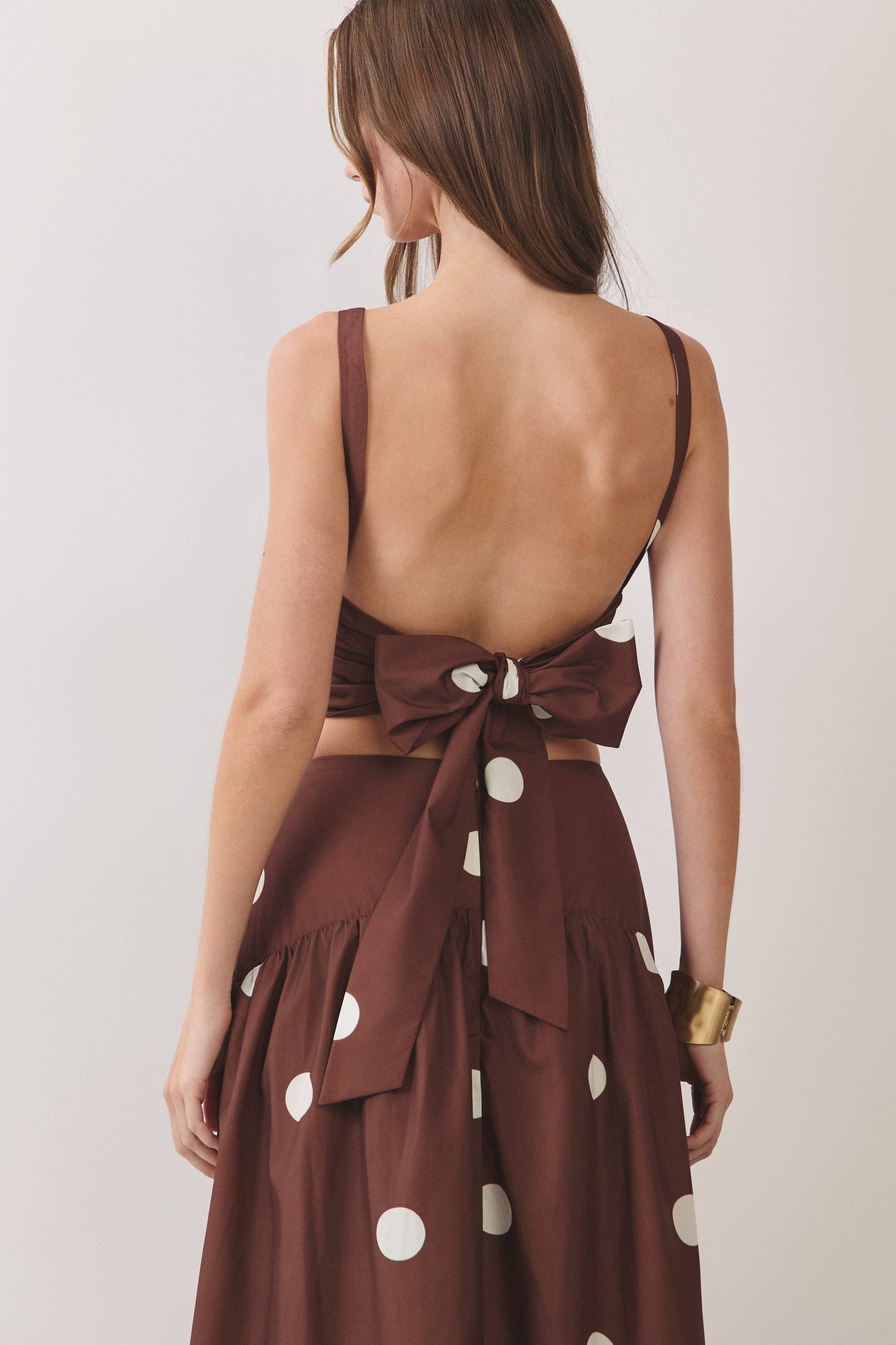 Polka Dot Open Back Tie Crop Top