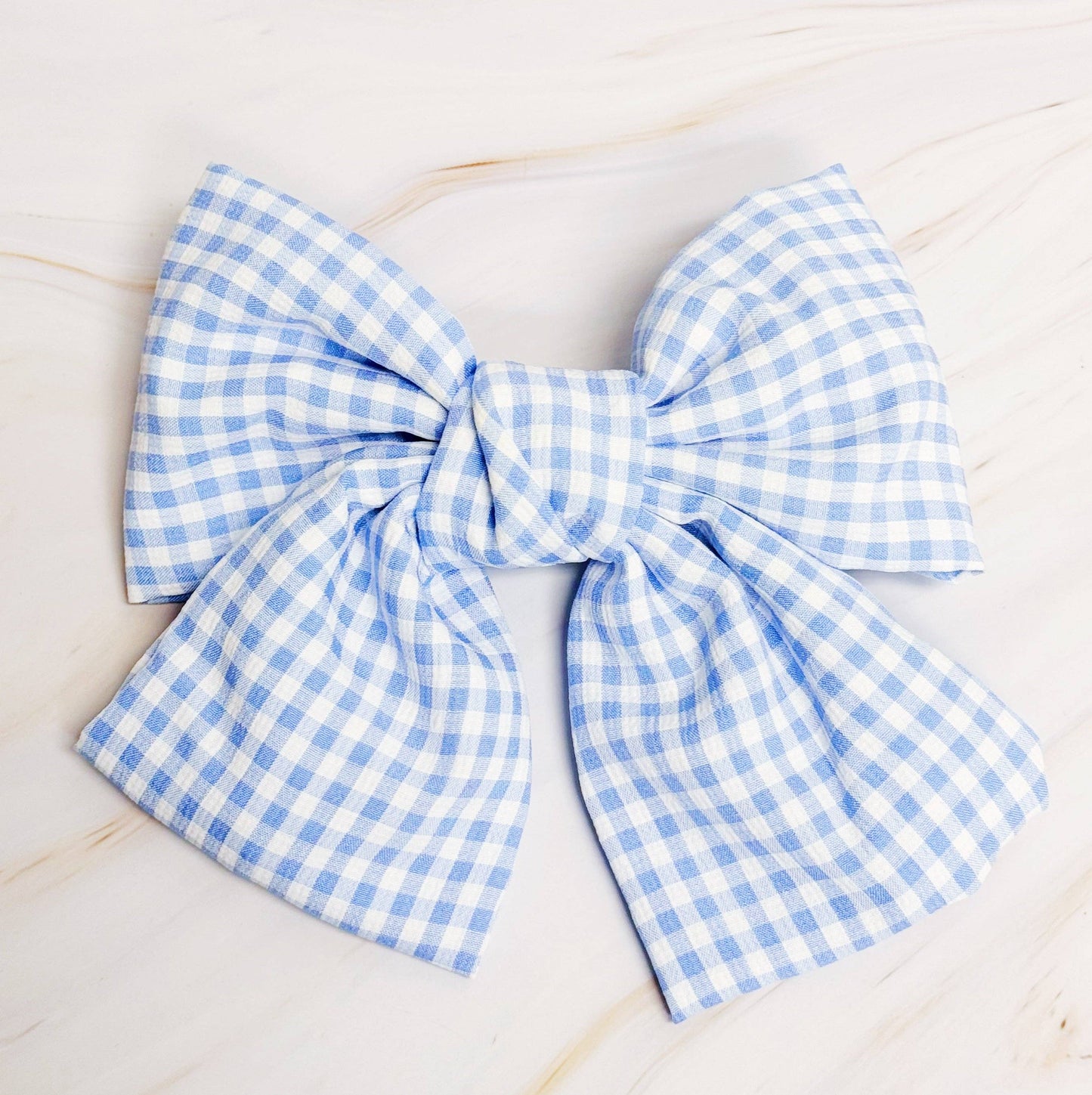 Gingham Bow Pretty Bow Hair Clip: Blue
