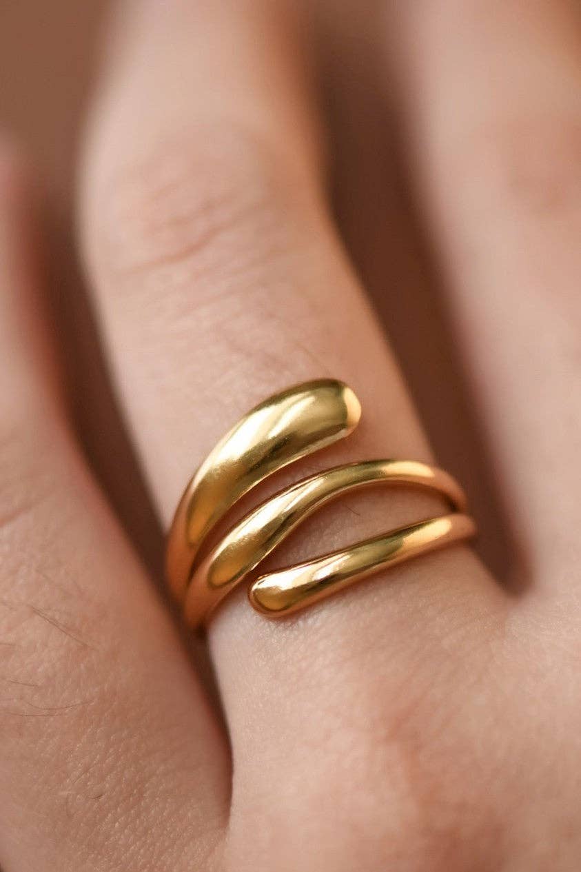18K Gold Plated Stainless Steel Sculptural Open Ring - 7889: S0OX3T7889